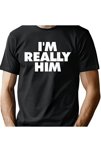 BASEPULSE تي شيرت رجالي بتصميم ريترو مطبوع عليه 'I'm Really Him'، كاجوال برقب...