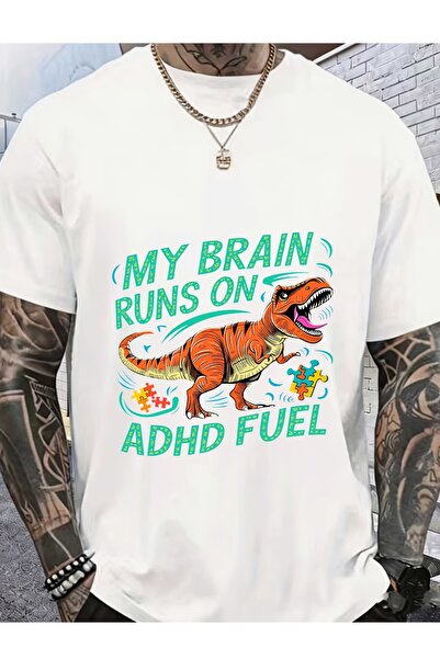 212Wear تي شيرت كاجوال بطبعة ديناصور ADHD Fuel بوزن 180 جرام للرجال والنساء و...