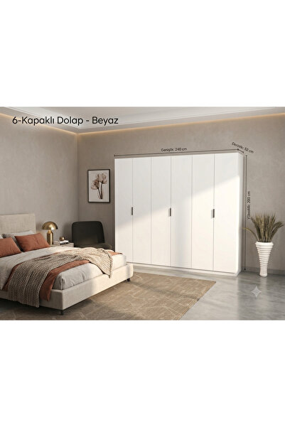 Dian Mobilya 6 Kapaklı 2 Çekmeceli Gardırop 240 cm Genişlik