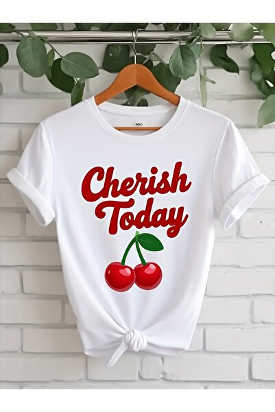 17 seramik تي شيرت بأكمام قصيرة، تي شيرت أبيض بتصميم مطبوع عليه Cherish Today...