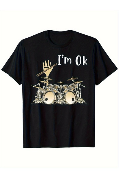 BASEPULSE I'm a Drummer Musical Instrument Fashion Style, Crew Neck, Short Sl...