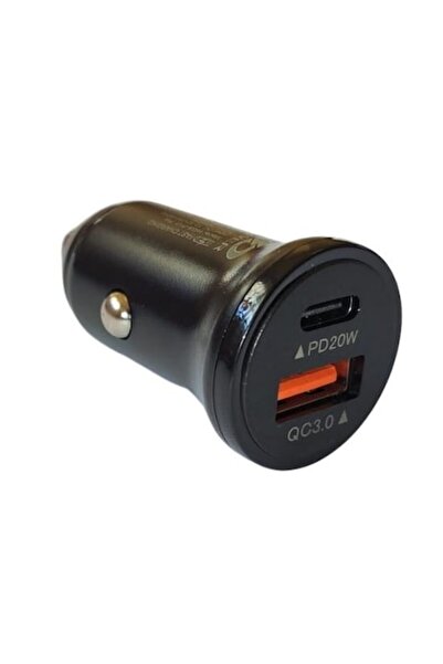 OEM Зарядно за кола с два порта, 1x USB 3.0 и 1x Type C PD 20W, Кръгло, Черно