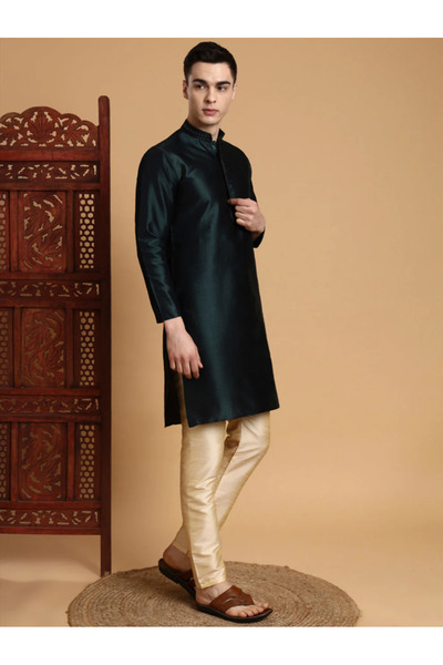 Devoiler Mens Self Design Jacquard Silk Kurta Set
