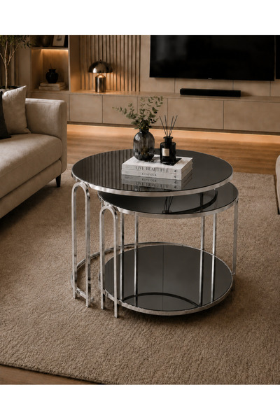 SEDAŞ LIVING UNITS 2 li Salon Yavrulu Katlı Orta Sehpa Füme AYNALI Ayna LENKA...