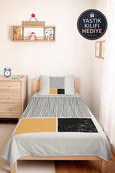 Evimde Bambaşka Geometric Striped Yellow Young Room Single Pique Set - Black ...