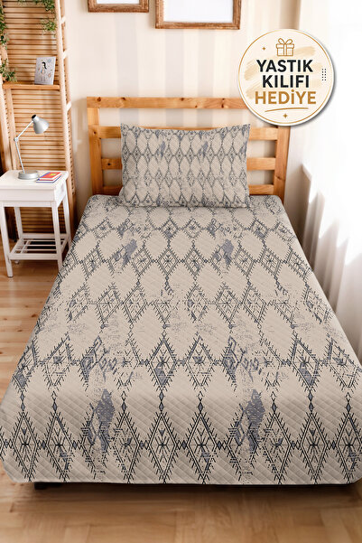 Evimde Bambaşka Geometric Gray Young Room Single Pique Set - Bohemian Beige 1...