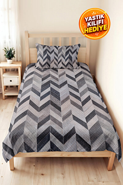 Evimde Bambaşka Sivi motiv Geometrijski set za mladu sobu - antracit zigzag 1...