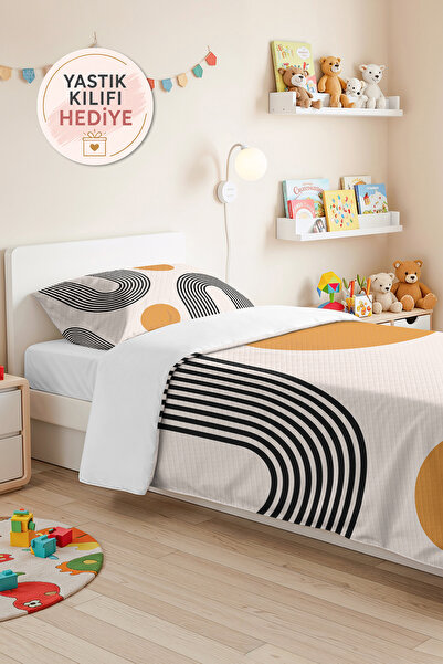 Evimde Bambaşka طقم سرير فردي من Geometric Mustard Young Room - غطاء سرير مبط...