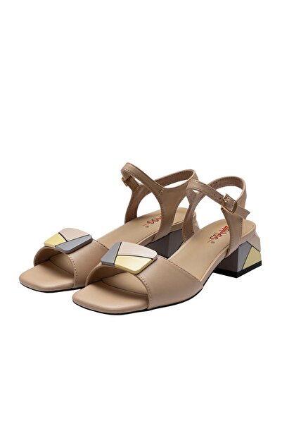 UrbanShoes Sandale damă cu toc din piele naturală - 4017 Bej închis