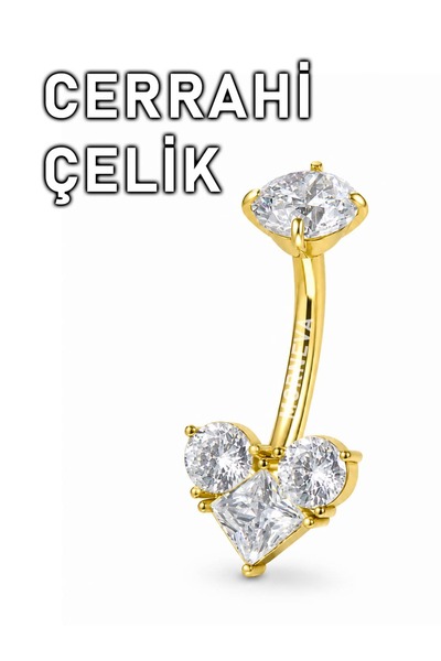 MORNEVA Cerrahi Çelik Taşlı Üçgen Kalp Göbek Belly Piercingi (1 Adet)