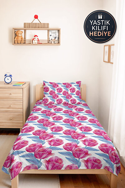 Evimde Bambaşka Pink Floral Modern Young Room Single Pique Set-Blue Floral 16...