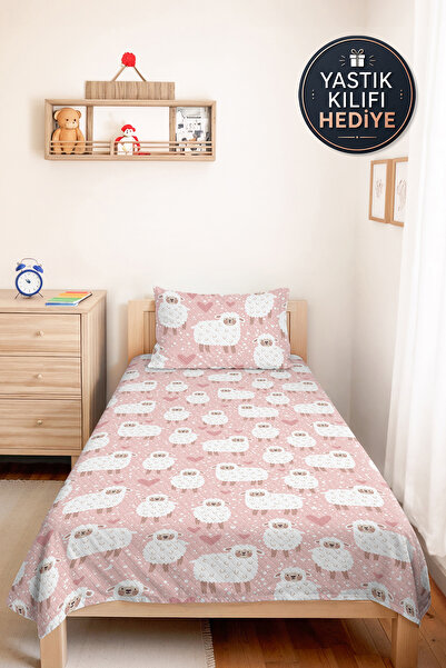 Evimde Bambaşka Pink Girl's Pique Set with Lamb Heart - Cute Pastel White Bab...
