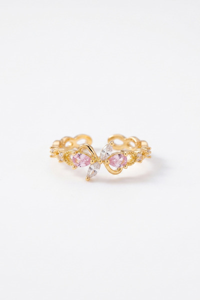 AURRARİ Gold Pink Zircon Bow Steel Ring