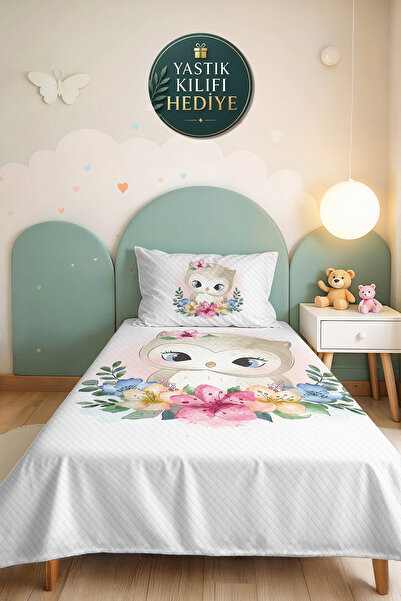 Evimde Bambaşka Owl Floral Pink Girls' Pique Set-Pastel Floral Blue Baby Room...