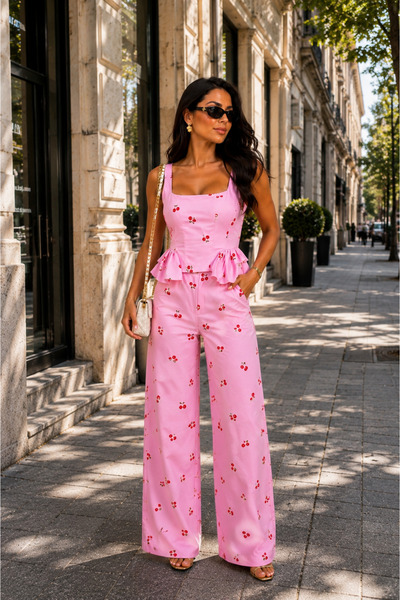 Ethera Compleu Cirese, Cherry Pop, Set Maiou si Pantaloni