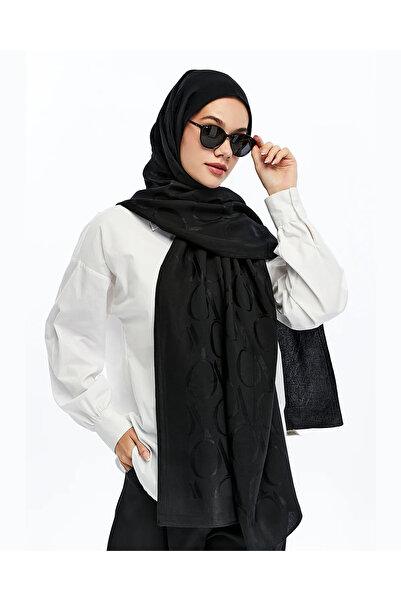 Valentino Orlandi 60% Lyocell 40% Cotton Motif Patterned Shawl_Black