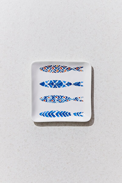 Paşabahçe Fish Porcelain Square Serving Plate S Blue White, Serving Plate, 1 ...