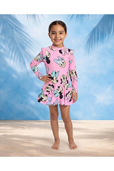 REDTAG Girls Pink Minnie Allover Print Swimming Suit Dress Set