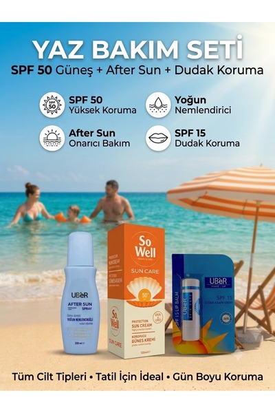 Sowell SPF 50 Güneş Kremi + After Sun Sprey + Dudak Nemlendirici Seti | 3’lü ...