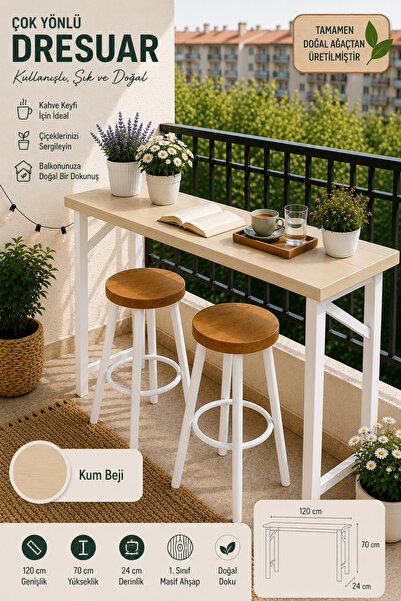 Woodymoda Çok Amaçlı Dresuar | Balkon Kahve Masası | Çiçek Standı | Özel Renk...