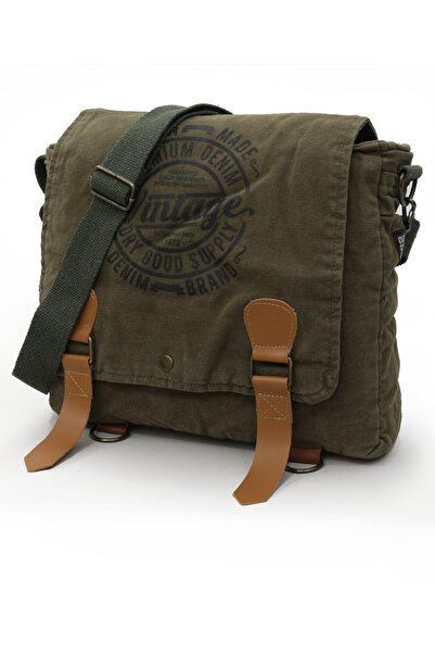 Old Cotton 8045 Khaki Green Postman Shoulder Canvas Tablet Briefcase Laptop S...