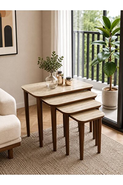 ECOL DESİNGS DURU 4lü Lüx Zigon Sehpa MDF TRAVERTEN