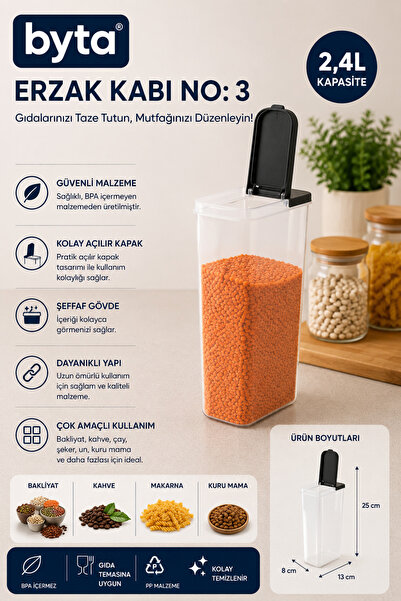BYTA 2.4 L Food Storage Container Bpa Free with Lid Legumes, Pasta and Food S...