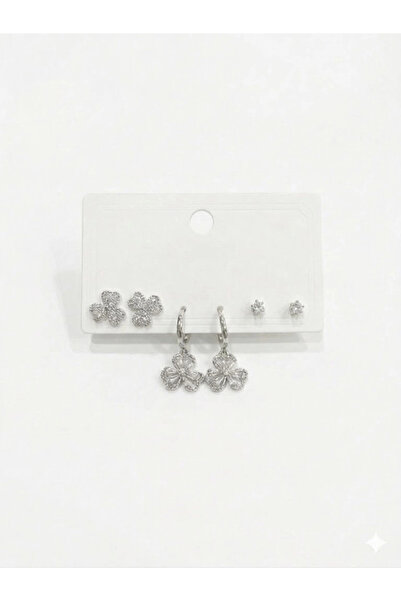 Inure Jewelry Three-Leaf Flower Detailed Six-Piece Earrings - Kp00560