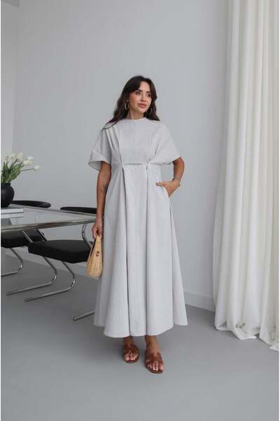 Havoş Light Gray Cosme Dress with Sewing Detail