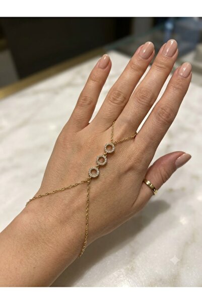 GİS JEWELRY Triple Ring Figured Zircon Stone Shahmeran Gold