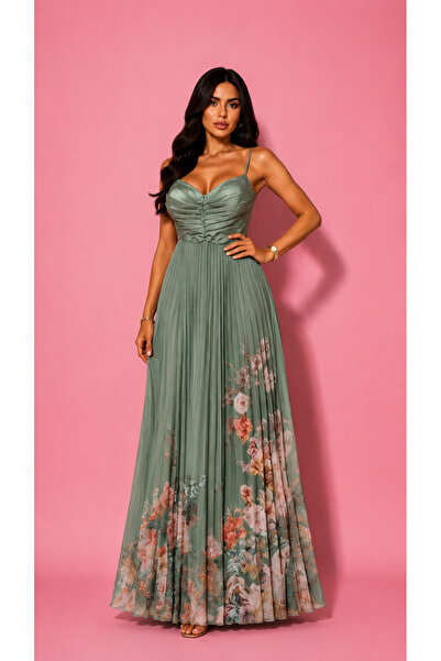 Ethera Rochie Lungă Elegantă Plisată cu Imprimeu Floral