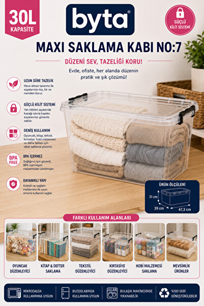 BYTA 30 L Multi-Purpose Storage Box with Lockable Lid Transparent Large Size ...