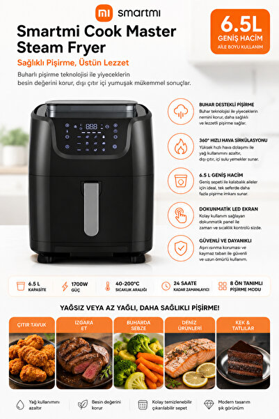 SmartMi Cook Master Steam Fryer 6.5L Buharlı Fritöz, Az Yağlı Sağlıklı Pişirm...
