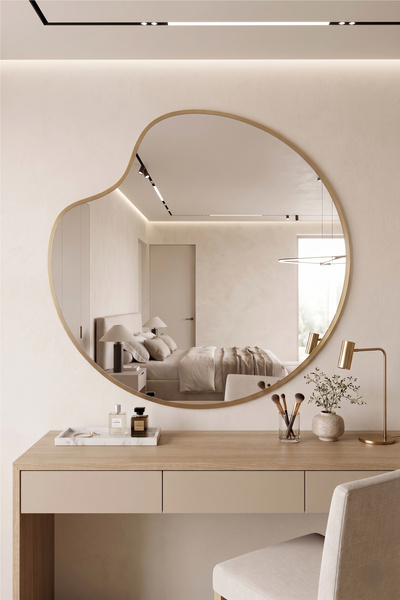 Mirror Home Decor Art Asimetrik Organik Form Yuvarlak Ahşap Çerçeveli Duvar A...