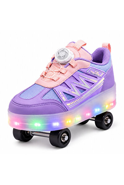 helinaria Işıklı Patenli Çocuk Ayakkabısı | 4 Tekerlekli LED Sneaker + 3 Sürp...