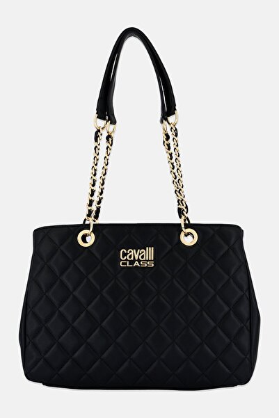Cavalli Class Women Brand Logo Shoulder Bag, Black
