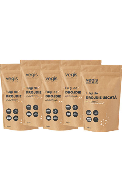 VEGIS Pachet Fulgi de Drojdie Uscata Inactiva 500g (5 x 100g)