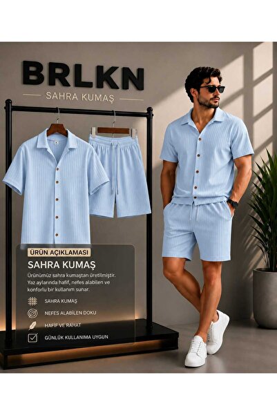 BRLKN Men's Summer Short Sleeve Sahra Shirt Shorts Set