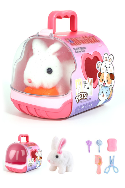 HI-FINE Electric Walking Sound Plush Pet Toy Set Portable Handheld Pet Cage G...