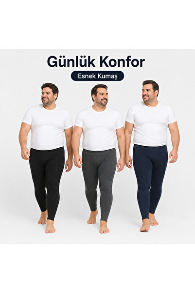 don-x | Erkek Battal Büyük Beden 3'Renk Termal Kışlık Tayt ANTRASİT LACİVERT SİYAH ( 3ADET )