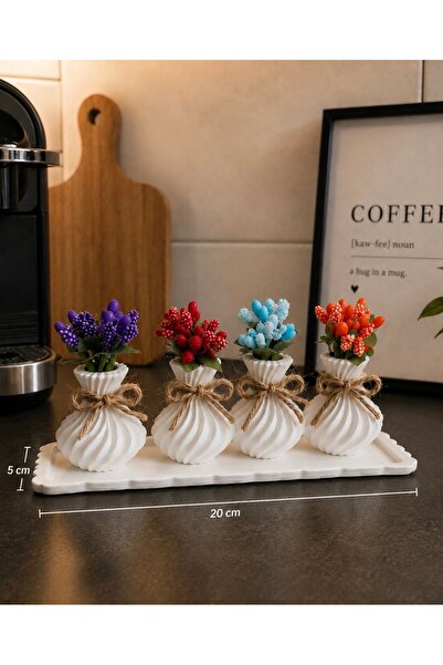 Velzade Home Dekoratif Mini Çiçek Vazosu Seti 4'lü - Hasır Fiyonklu Masa Üstü...