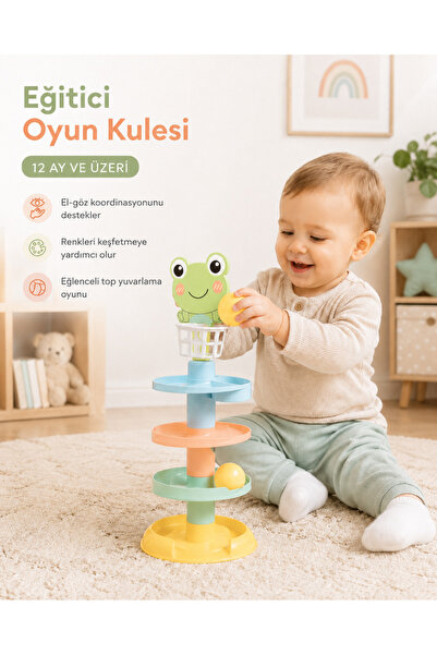Guria Store EĞİTİCİ EĞLENCELİ TOP KULESİ KURBAĞA, TOP YUVARLAMA OYUNCAĞI