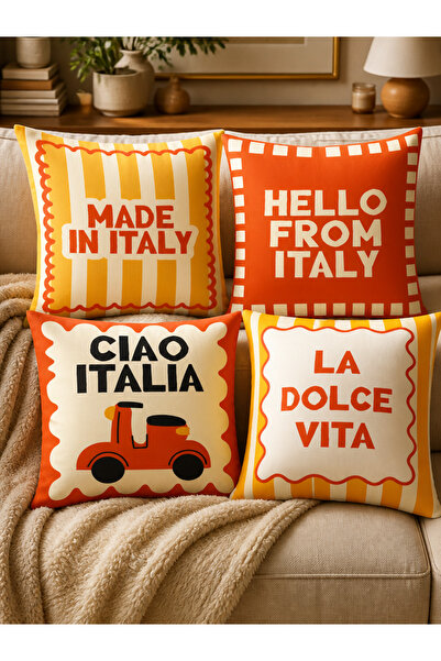 LadiesHome Set of 4 Decorative Pillow Covers - La Dolce Vita Design, 43X43 Cm...