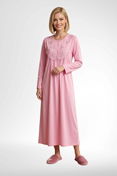 Mecit Pijama Mecit 6374 roza ženska spavaćica od 100% pamuka sa dugim rukavima