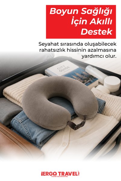 ergo travel Wellfort Ortopedik Seyahat Yastığı Visco Boyun Destekli Seyahat Yastığı - Gri