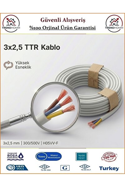 Trendhomm 3x2,5 TTR Elektrik Kablosu - Uzatma Ara Kablo - 4 Metre