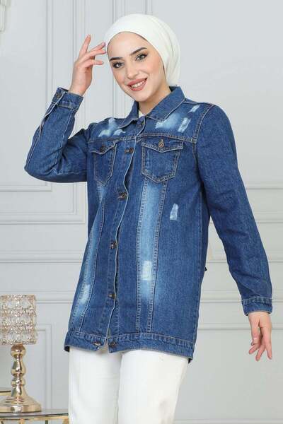Missvalle Buttoned Denim Jacket Dark Blue 6096