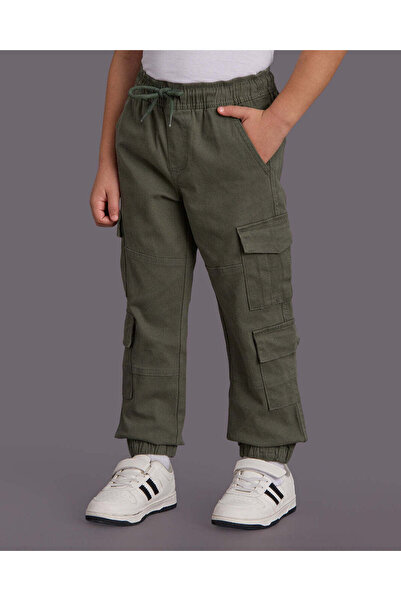 REDTAG Boys Green Pull On Cargo Twill Jogger Pants