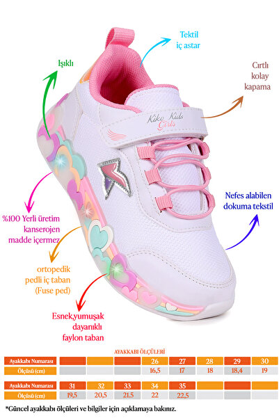 Kiko Kids Heart Işıklı Günlük Cırtlı Kız Çocuk Spor Ayakkabı