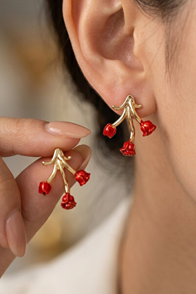 Elika Silver Red Rose Model Design Earrings